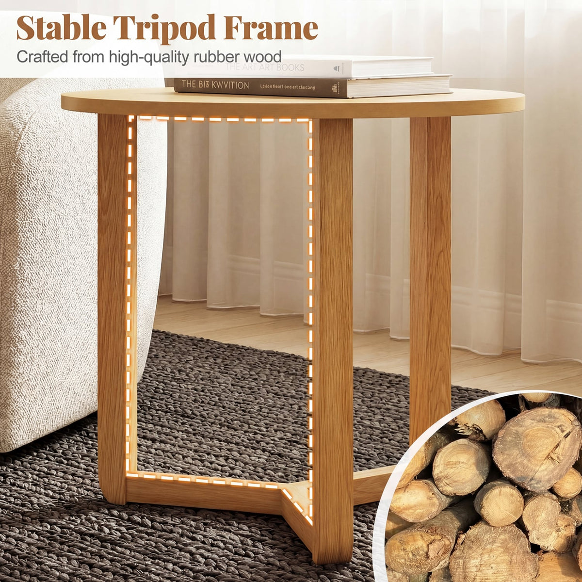 Round Nesting Coffee Table Set of 2 Wood Nesting End Tables with Thickened Top-Natural-Coffee Tables-DECOROLALA
