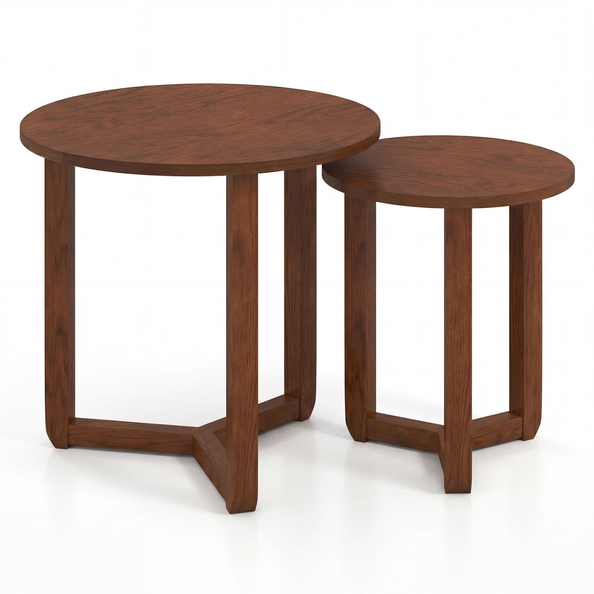 Round Nesting Coffee Table Set of 2 Wood Nesting End Tables with Thickened Top-Walnut-Coffee Tables-DECOROLALA
