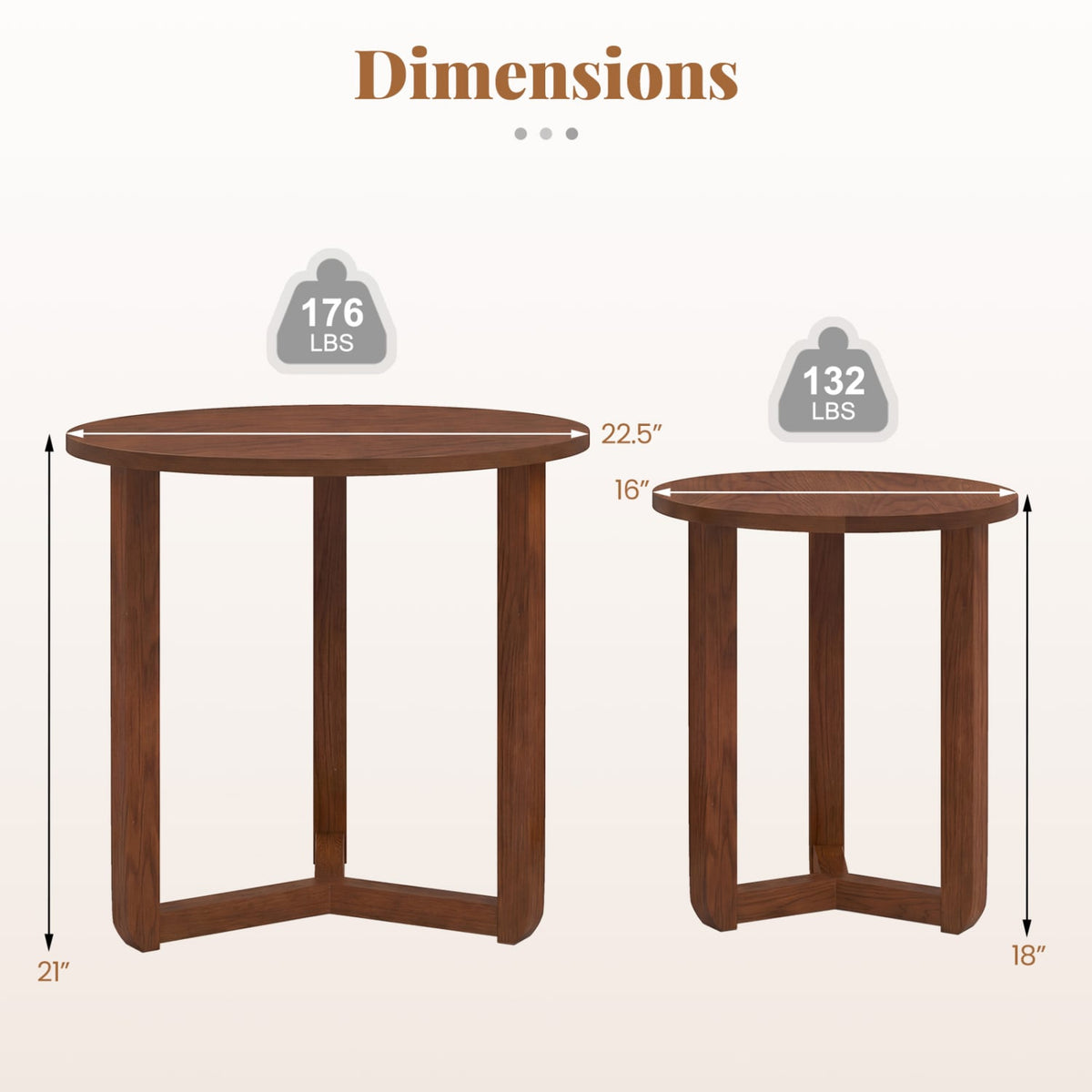 Round Nesting Coffee Table Set of 2 Wood Nesting End Tables with Thickened Top-Walnut-Coffee Tables-DECOROLALA