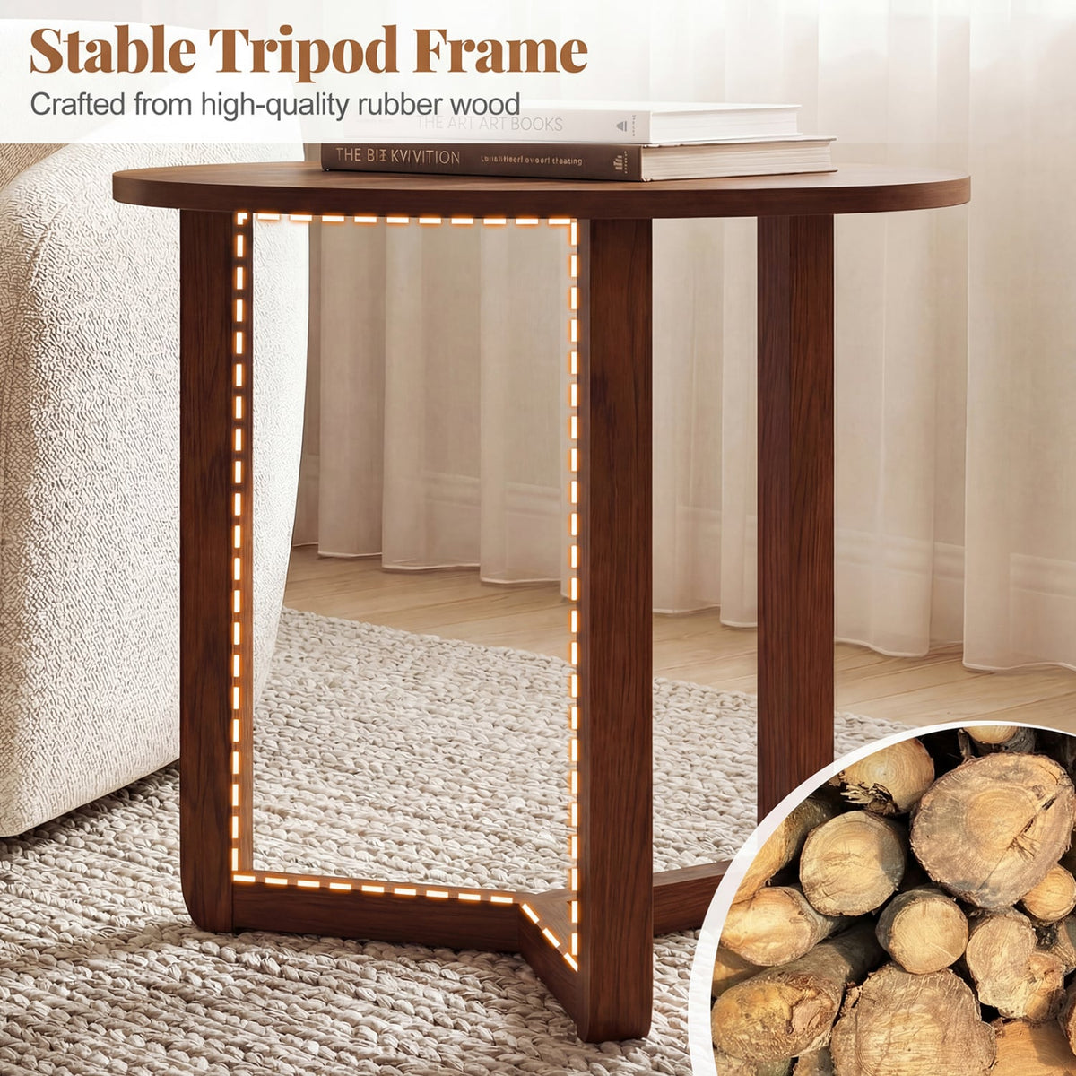 Round Nesting Coffee Table Set of 2 Wood Nesting End Tables with Thickened Top-Walnut-Coffee Tables-DECOROLALA