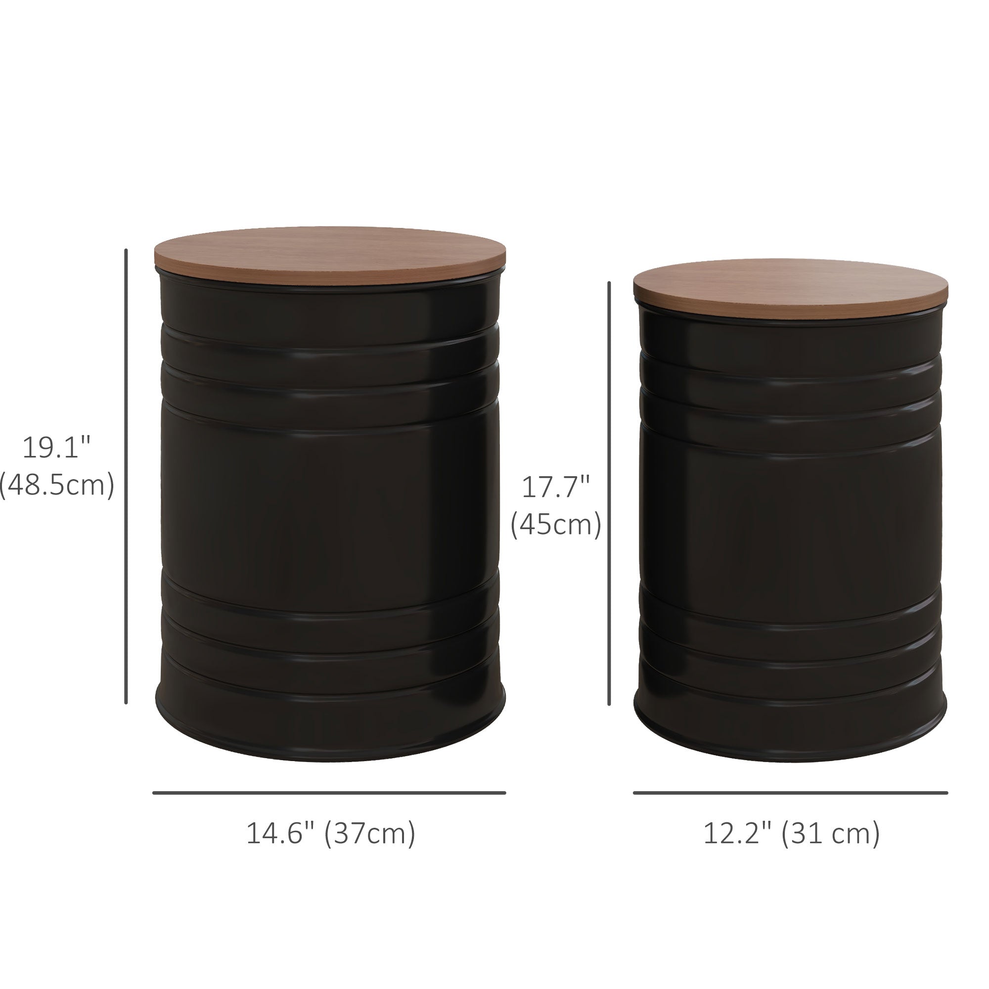 Round Nesting Side Tables Set of 2 with Storage - Black-Home Furnishings > Living Room Furniture > Side¬†Tables-DECOROLALA