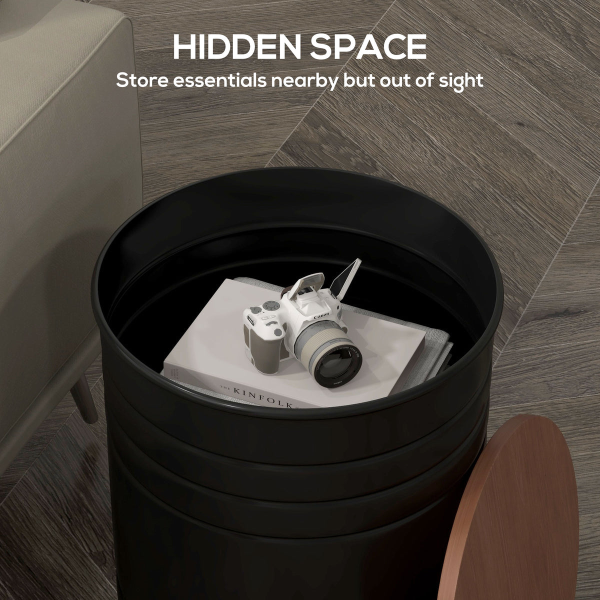 Round Nesting Side Tables Set of 2 with Storage - Black-Home Furnishings > Living Room Furniture > Side¬†Tables-DECOROLALA