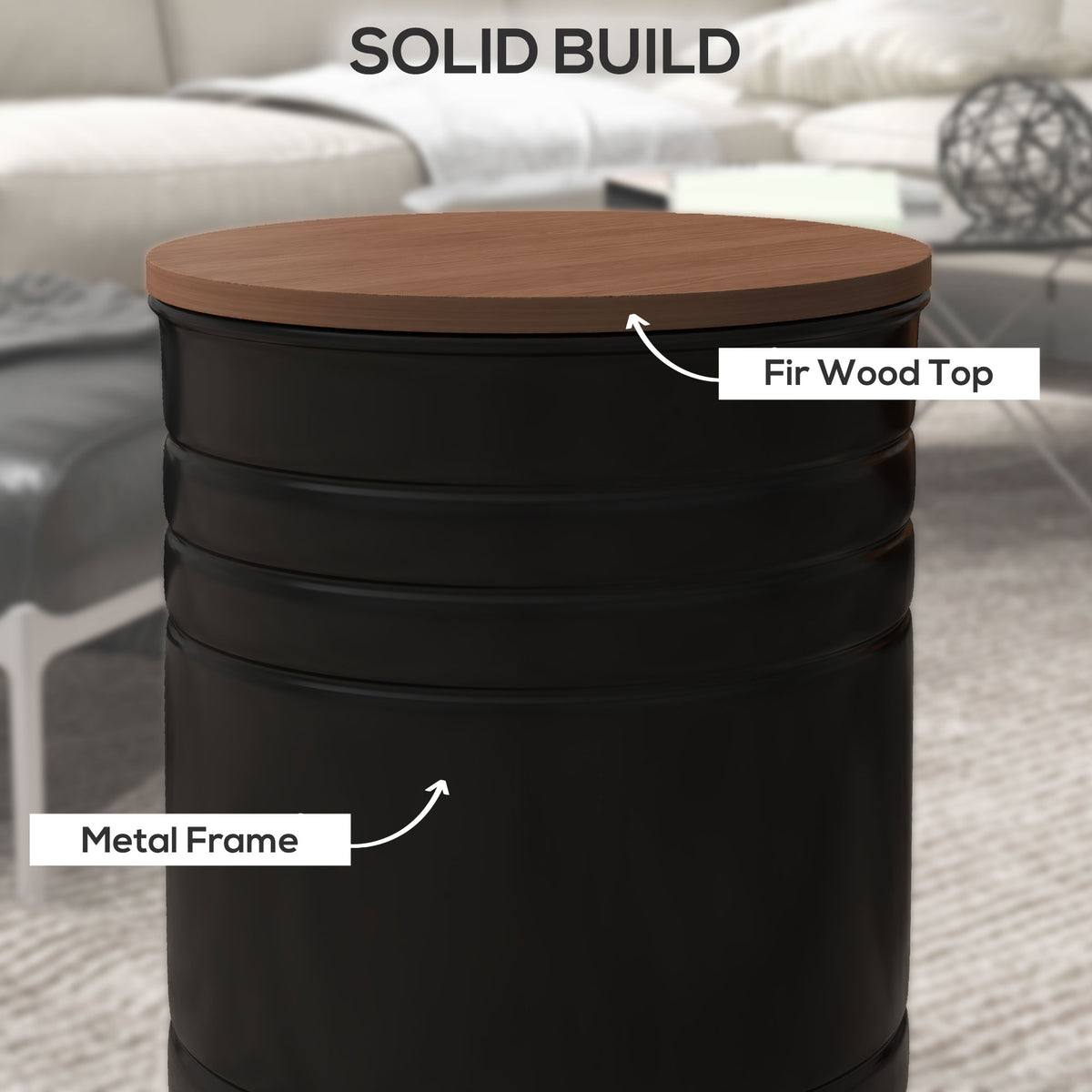 Round Nesting Side Tables Set of 2 with Storage - Black-Home Furnishings > Living Room Furniture > Side¬†Tables-DECOROLALA