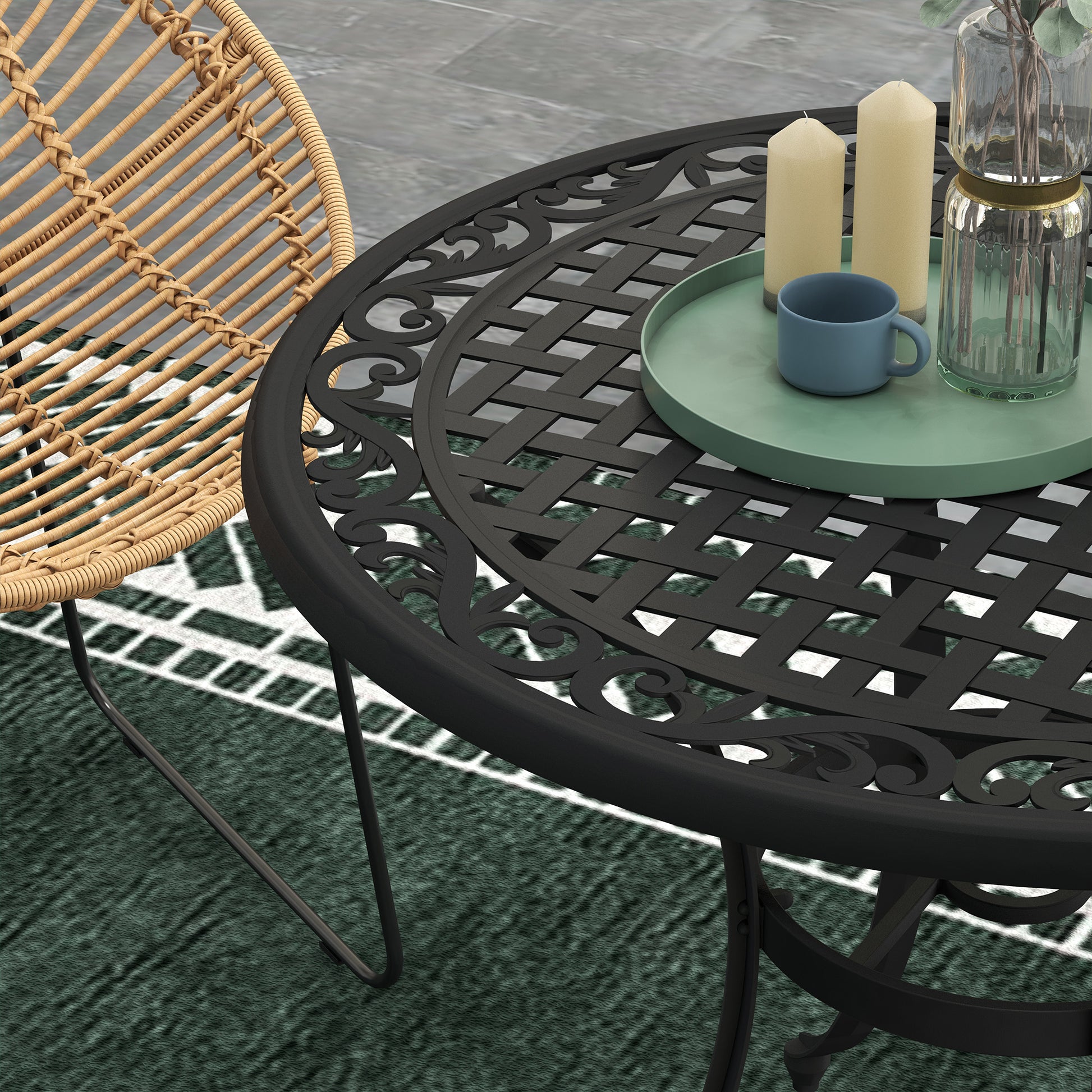 Round Outdoor Dining Table 35.5" Black-DECOROLALA