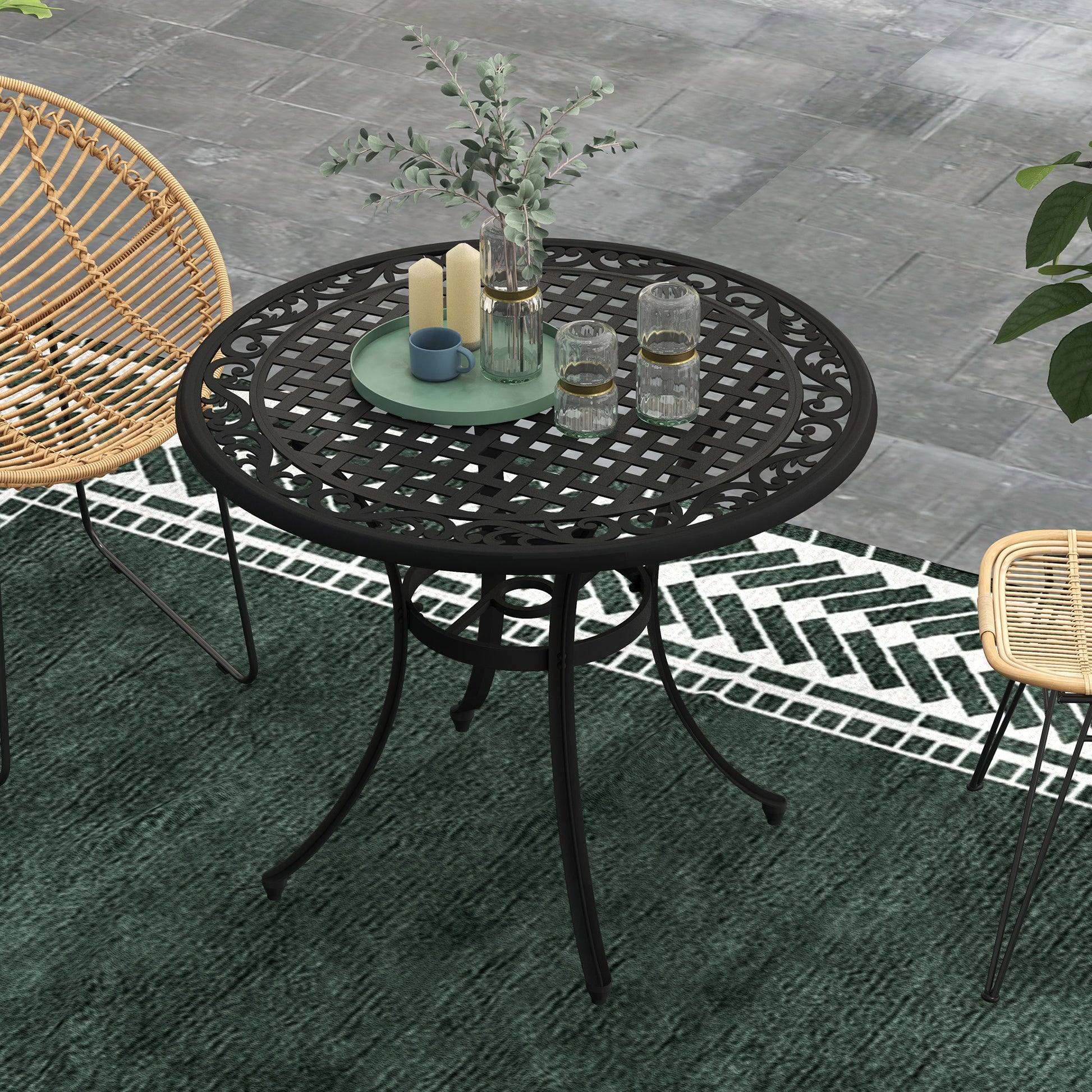 Round Outdoor Dining Table 35.5" Black-DECOROLALA