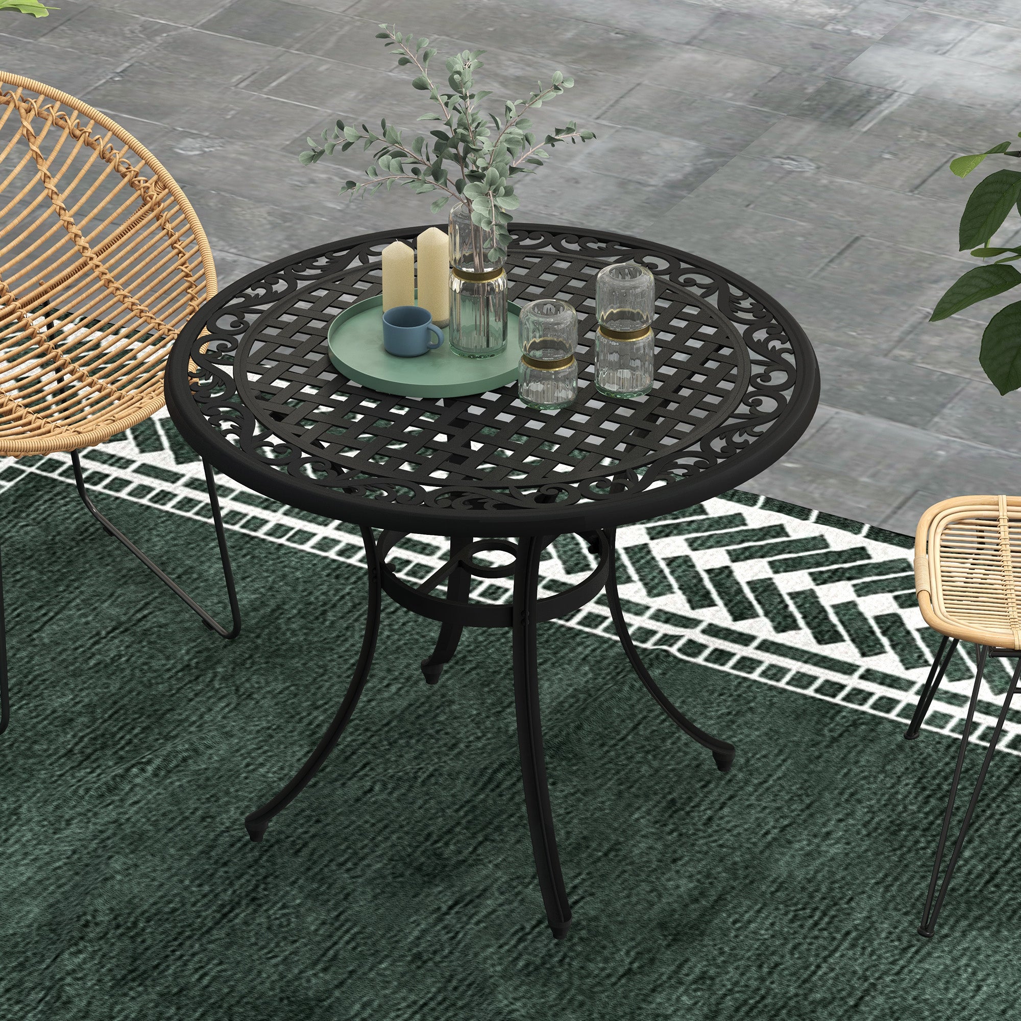 Round Outdoor Dining Table 35.5" Black-DECOROLALA