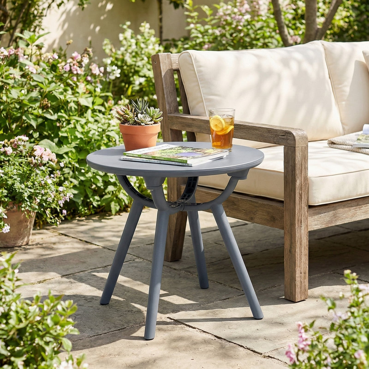 Round Patio Storage Side Table for Poolside and Balcony-1 piece-Patio Coffee Tables-DECOROLALA