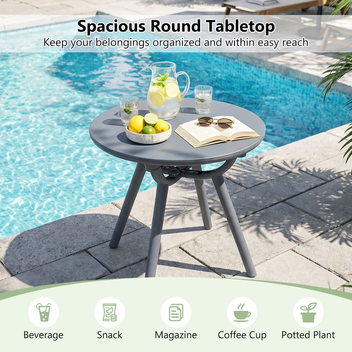 Round Patio Storage Side Table for Poolside and Balcony-1 piece-Patio Coffee Tables-DECOROLALA