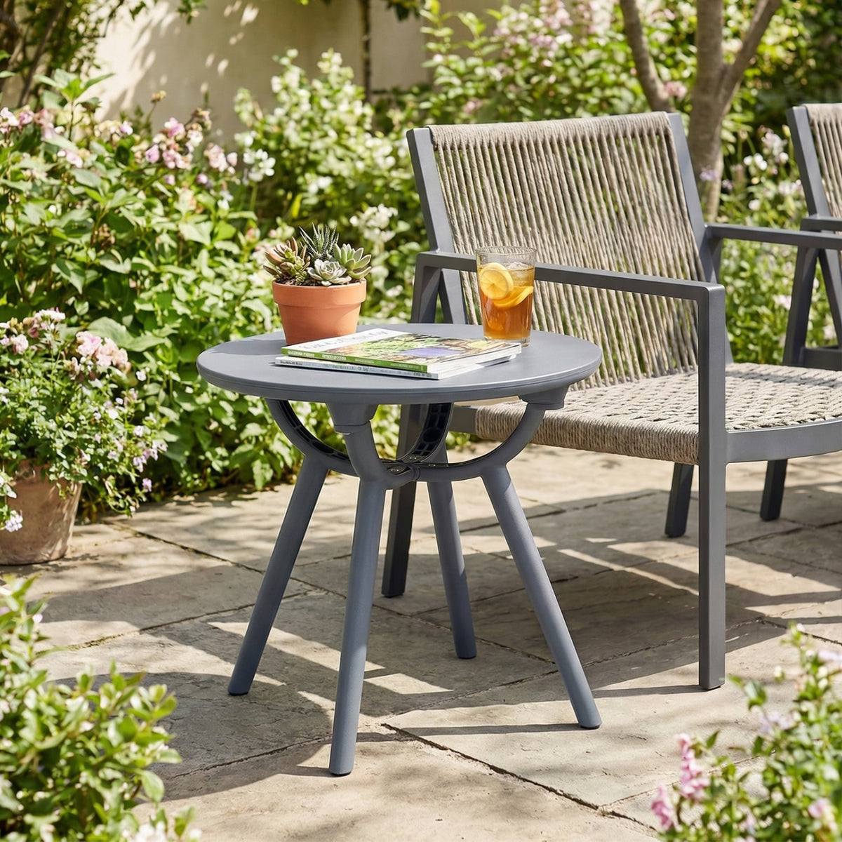 Round Patio Storage Side Table for Poolside and Balcony-set of 2-Patio Coffee Tables-DECOROLALA