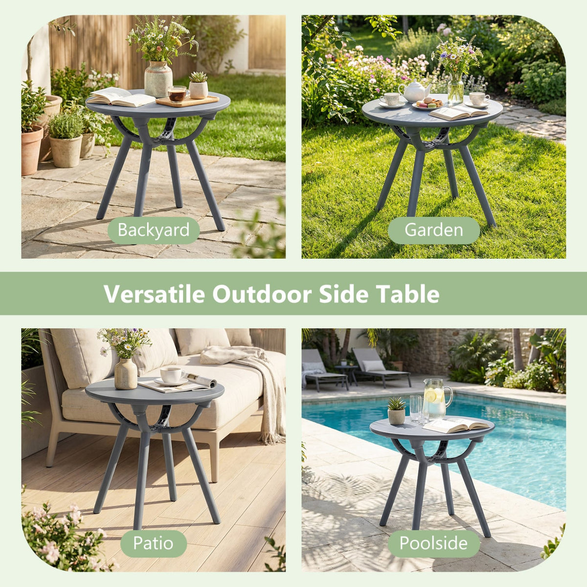 Round Patio Storage Side Table for Poolside and Balcony-set of 2-Patio Coffee Tables-DECOROLALA