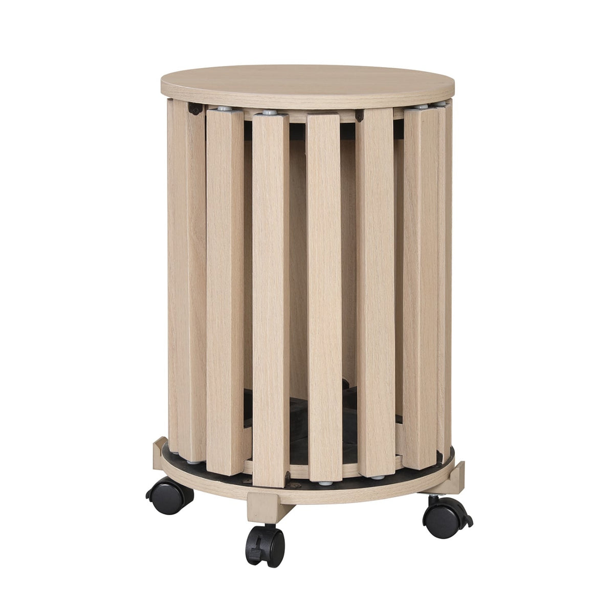 Round Portable Wood Nesting Stools with Locking Casters-Natural-Dining Chairs-DECOROLALA