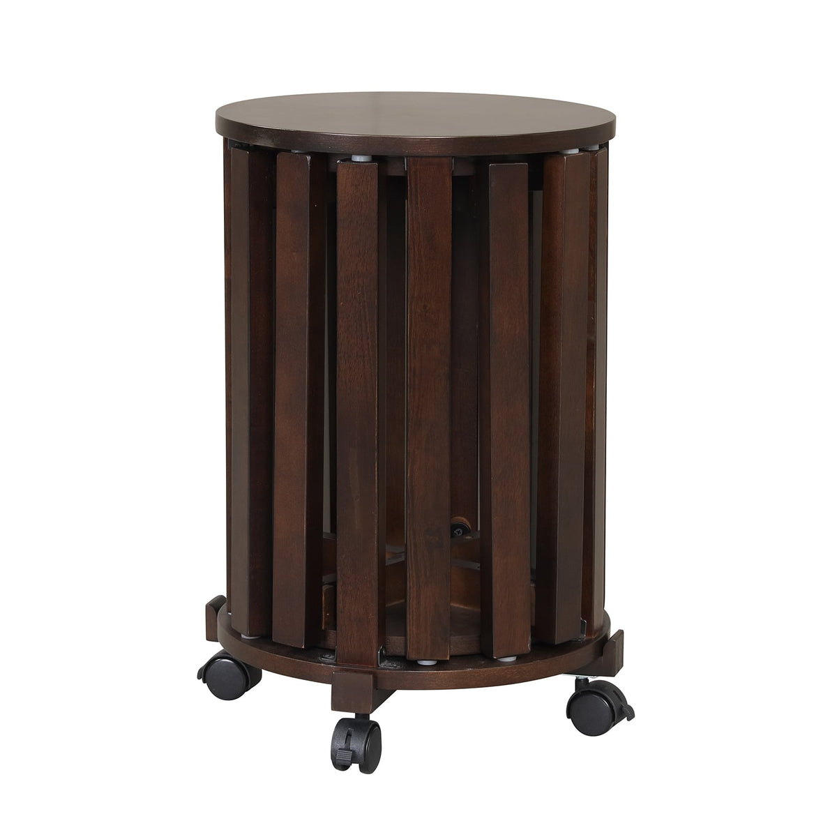 Round Portable Wood Nesting Stools with Locking Casters-Walnut-Dining Chairs-DECOROLALA
