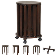 Round Portable Wood Nesting Stools with Locking Casters-Walnut-Dining Chairs-DECOROLALA