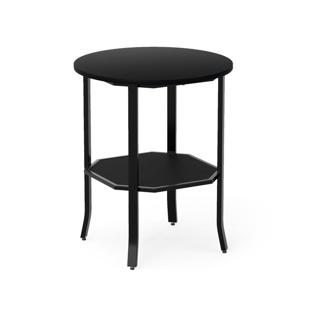 Round Side Table Small End Table with Storage Shelf 2-Tier Nightstand for Small Space-Black-End & Side Tables-DECOROLALA