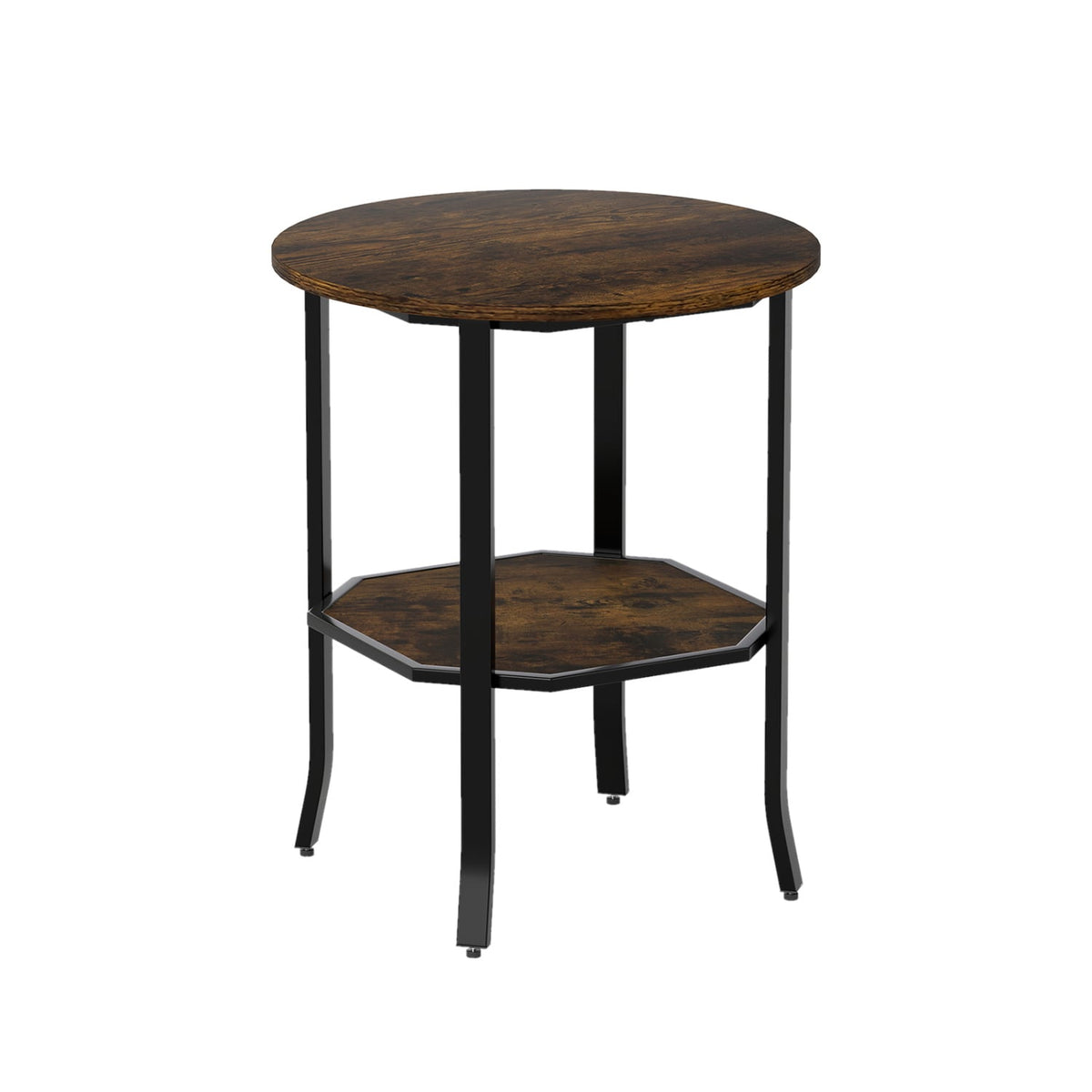 Round Side Table Small End Table with Storage Shelf 2-Tier Nightstand for Small Space-Rustic Brown-End & Side Tables-DECOROLALA