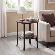 Round Side Table Small End Table with Storage Shelf 2-Tier Nightstand for Small Space-Rustic Brown-End & Side Tables-DECOROLALA
