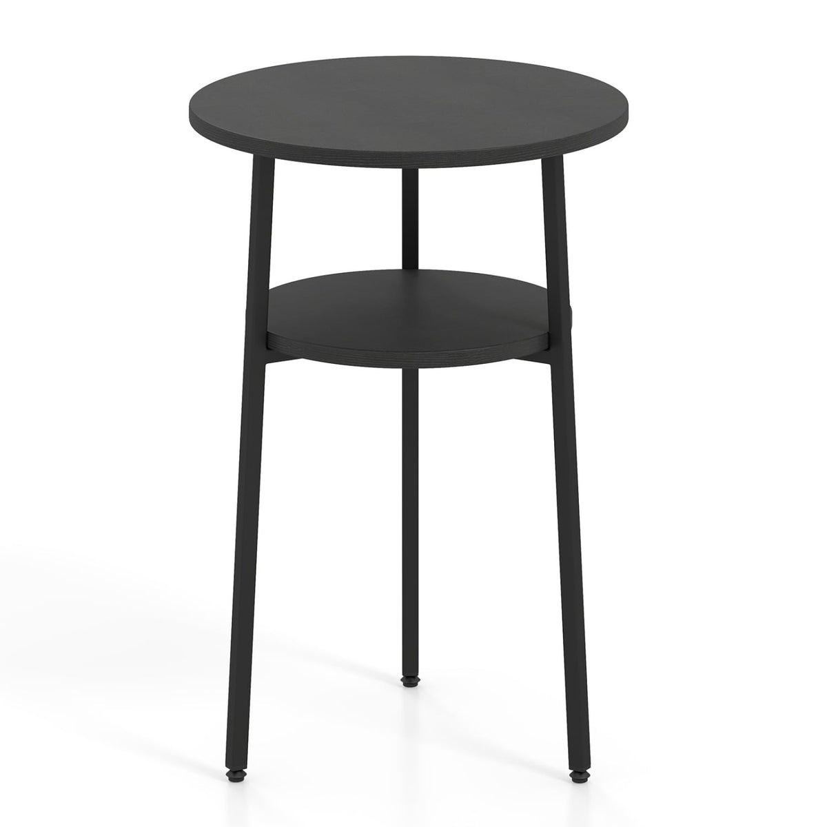 Round Side Table with Storage Shelf & Metal Frame for Living Room-Black-End & Side Tables-DECOROLALA