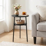 Round Side Table with Storage Shelf & Metal Frame for Living Room-Black-End & Side Tables-DECOROLALA