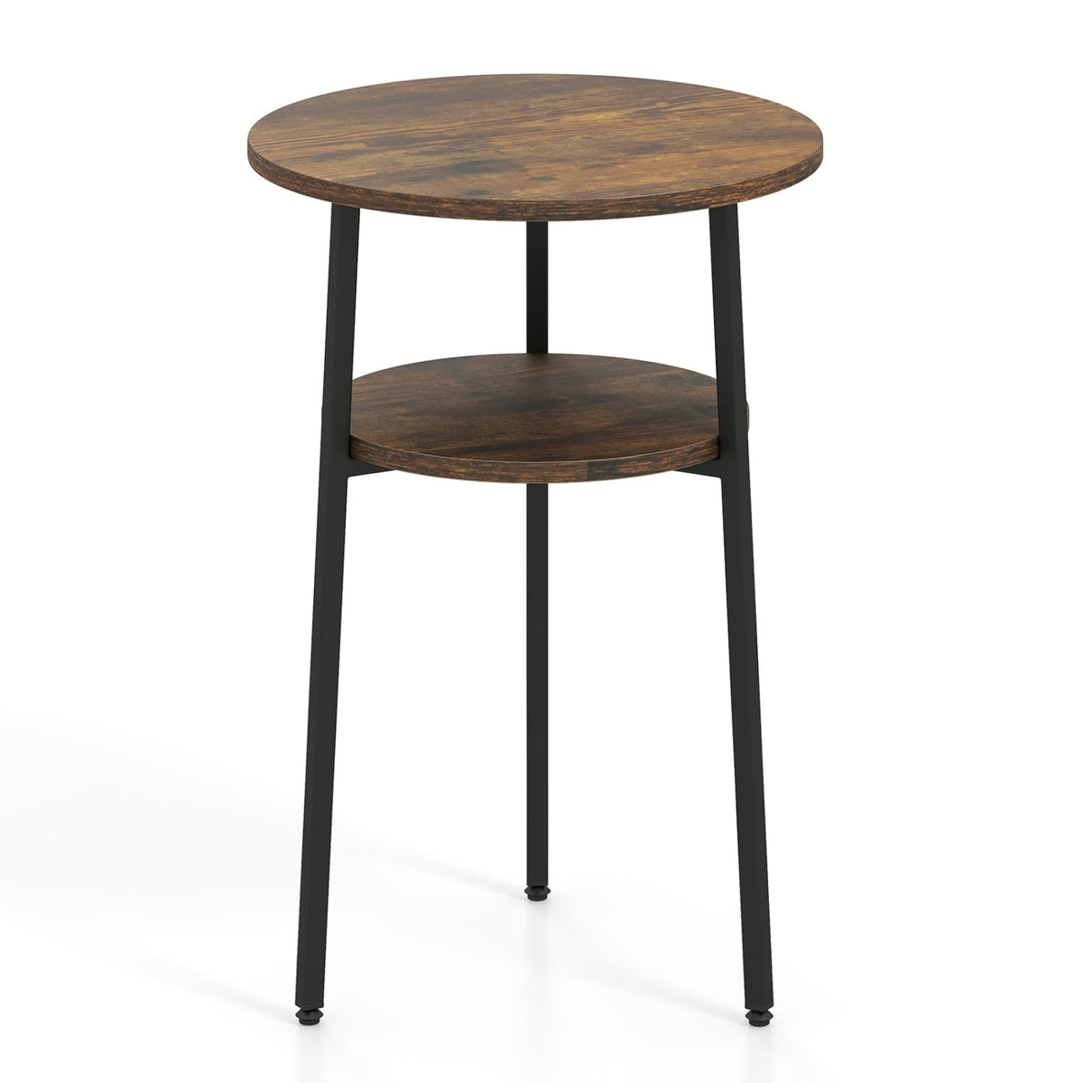 Round Side Table with Storage Shelf & Metal Frame for Living Room-Rustic Brown-End & Side Tables-DECOROLALA