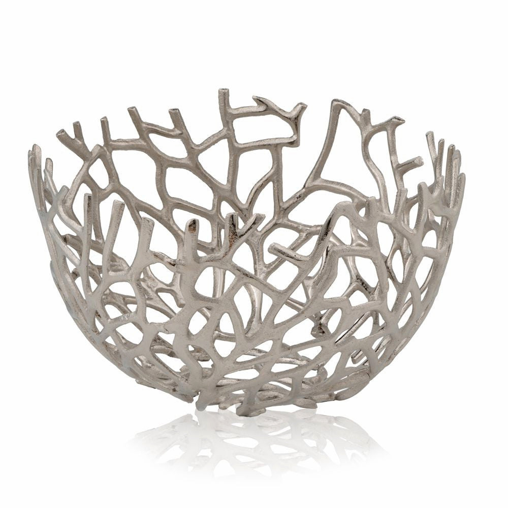 Round Silver Twigs Centerpiece Bowl-Serving Bowls-DECOROLALA