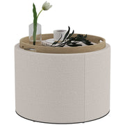 Round Storage Coffee Table - Cream White Linen Tray Top-Home Furnishings > Living Room Furniture > Coffee Tables-DECOROLALA