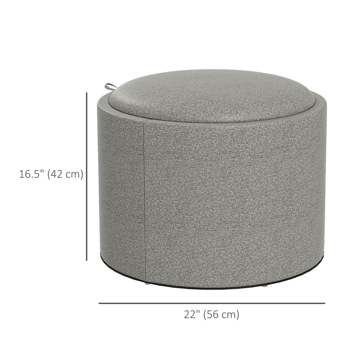Round Storage Coffee Table - Grey Linen Upholstered Tray Top-Coffee Tables-DECOROLALA