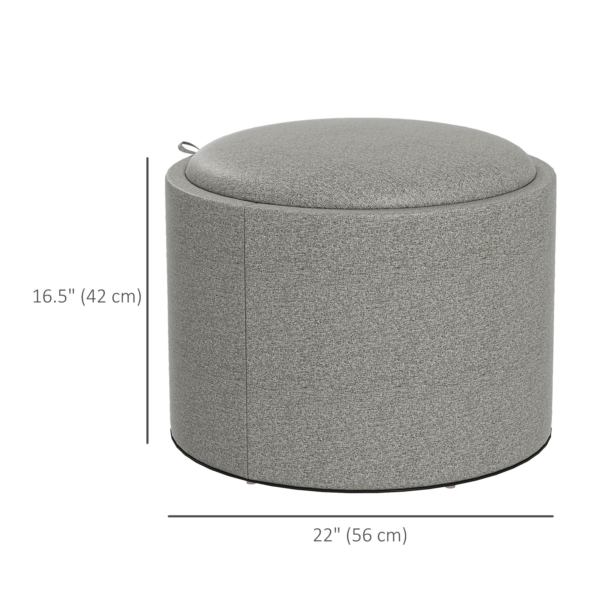 Round Storage Coffee Table - Grey Linen Upholstered Tray Top-Home Furnishings > Living Room Furniture > Coffee Tables-DECOROLALA