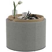 Round Storage Coffee Table - Grey Linen Upholstered Tray Top-Home Furnishings > Living Room Furniture > Coffee Tables-DECOROLALA