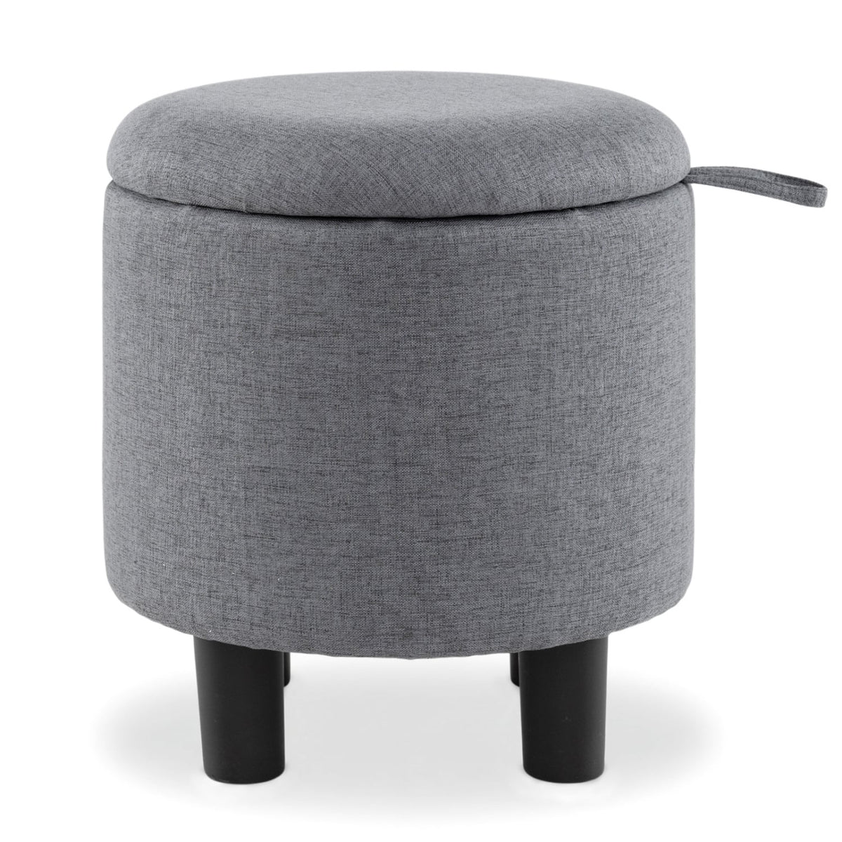 Round Storage Ottoman Linen Fabric Upholstered Footrest Stool-Gray-Ottomans-DECOROLALA