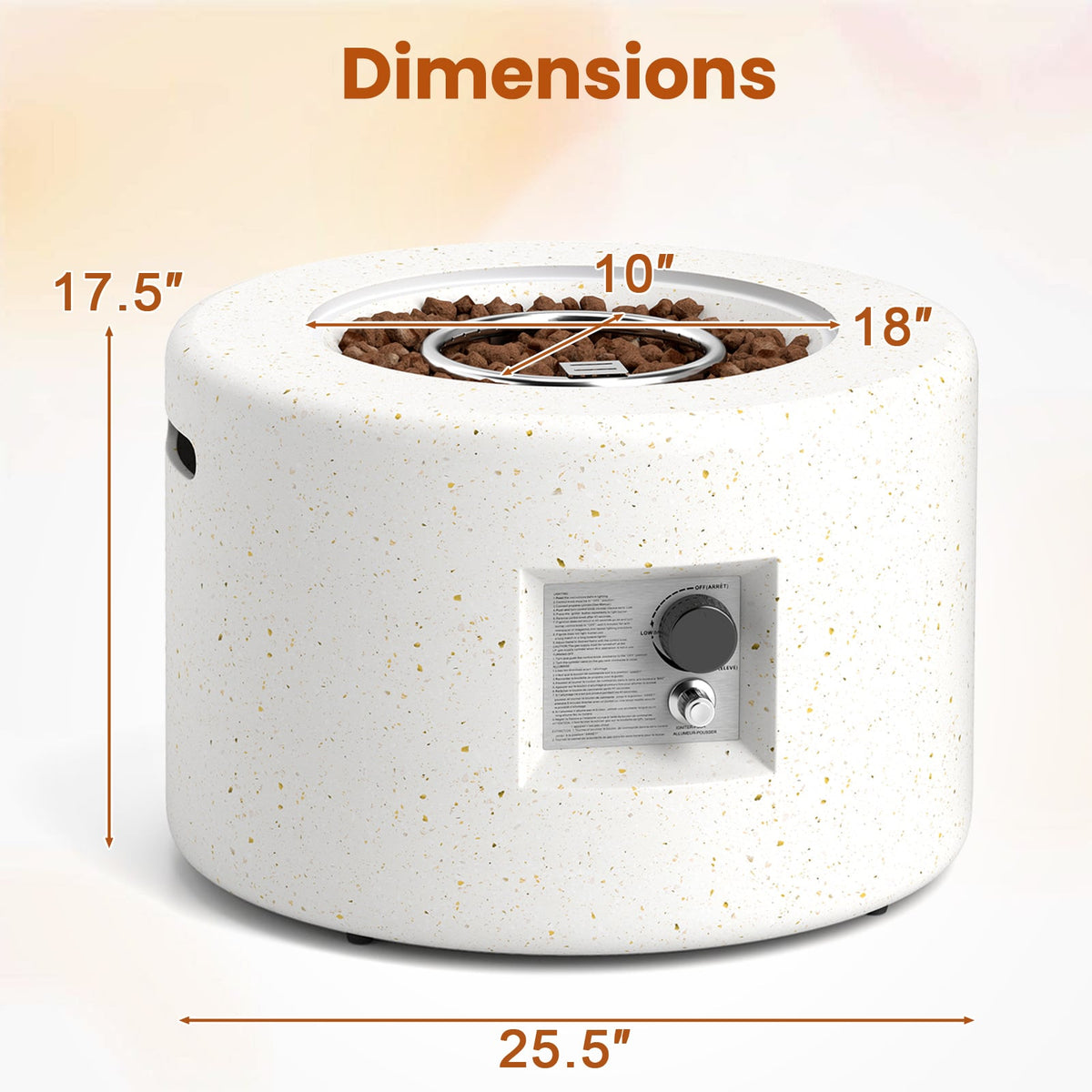 Round Terrazzo Propane Gas Fire Pit Protective PVC Cover Lava Rocks Included-Fire Pit Tables-DECOROLALA