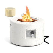 Round Terrazzo Propane Gas Fire Pit Protective PVC Cover Lava Rocks Included-Fire Pit Tables-DECOROLALA