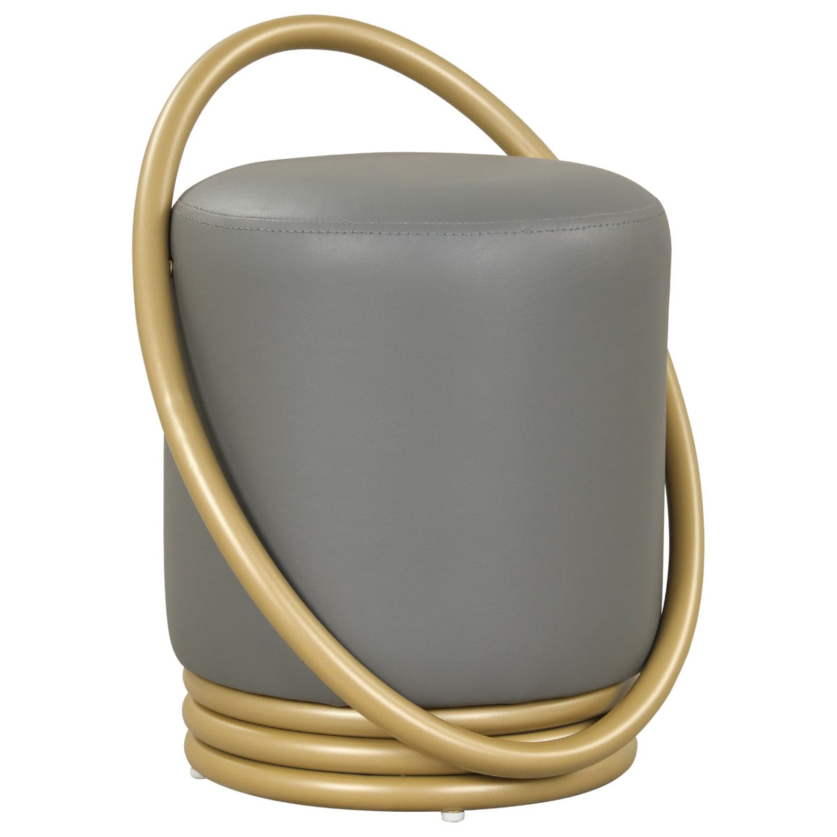Round Vanity Stool Faux Leather Makeup Chair with Gold Halo Design-Grey-Ottomans-DECOROLALA