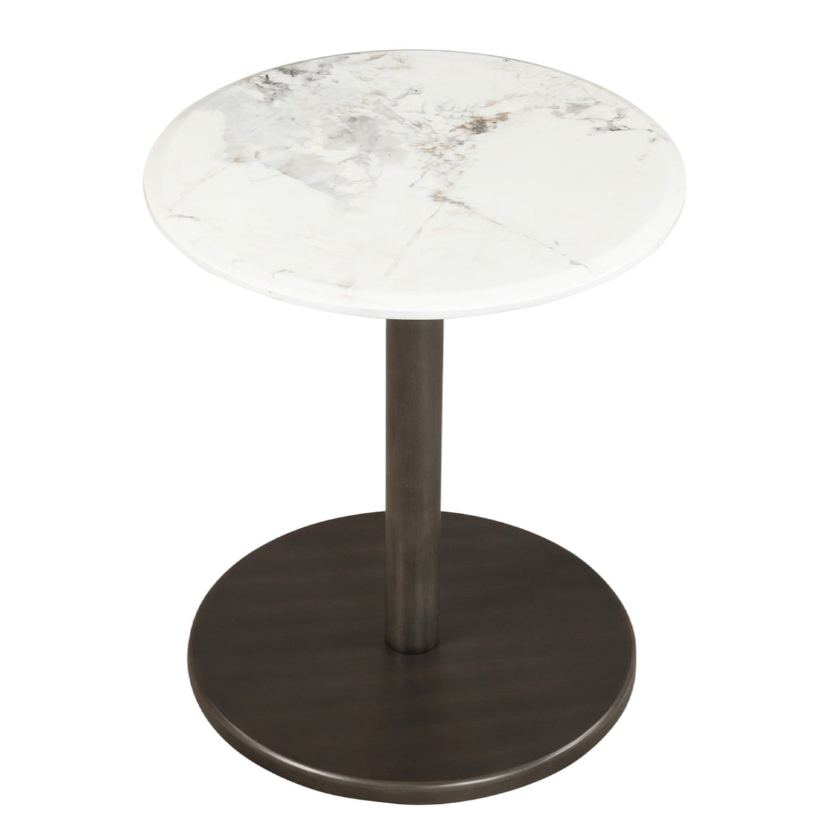 Round Marble Side Table Pedestal End Table with Stone Finish and Wooden-Black & White-End & Side Tables-DECOROLALA