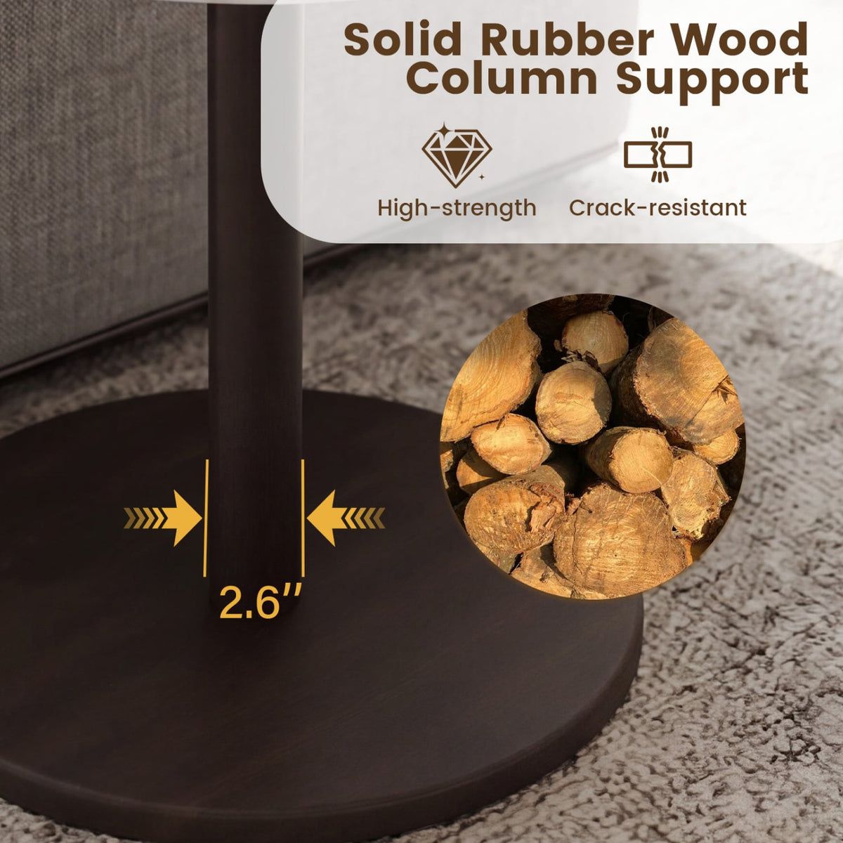 Round Marble Side Table Pedestal End Table with Stone Finish and Wooden-Black & White-End & Side Tables-DECOROLALA