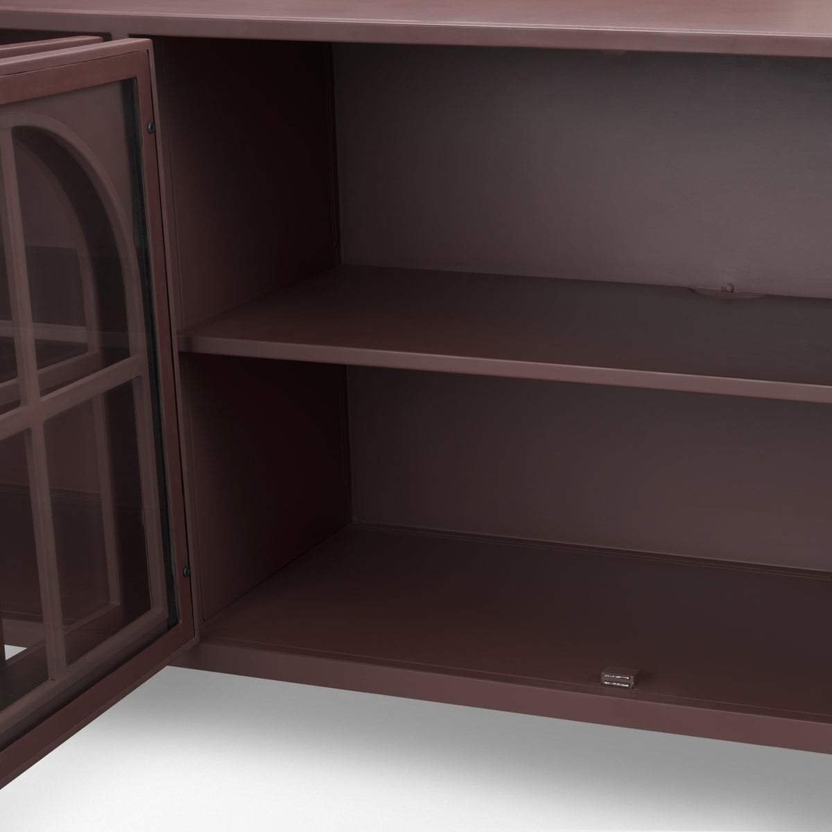 Rousseau 4 Door Closed Sideboard | Arched Glass | Burgundy Metal-Sideboards & Buffets-DECOROLALA