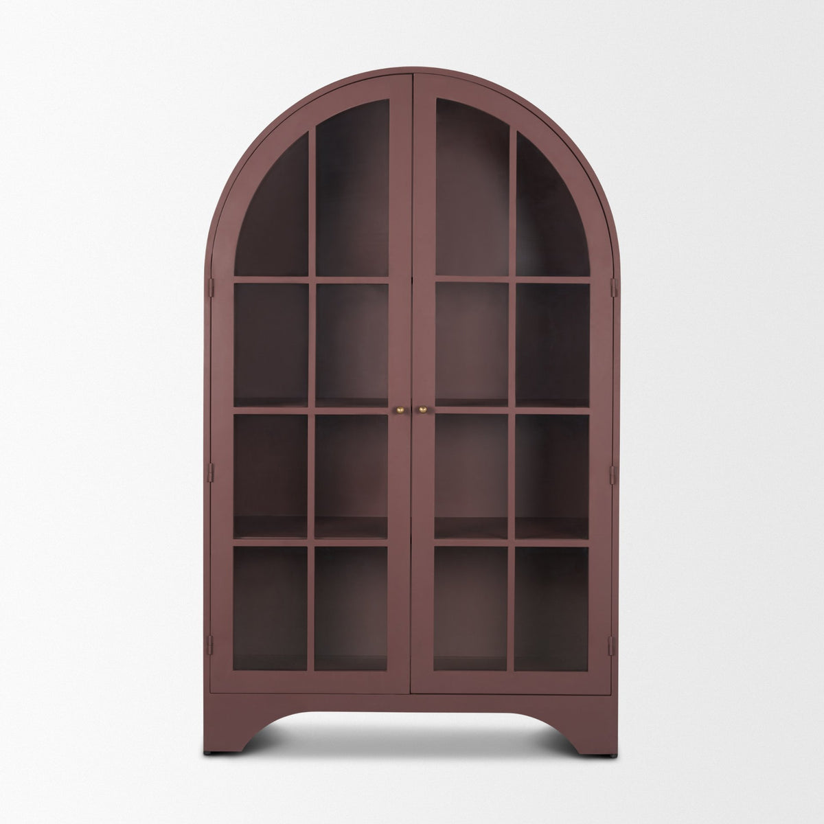 Rousseau Arched Curio Cabinet w/ Glass Doors | Burgundy Metal-Cabinets-DECOROLALA