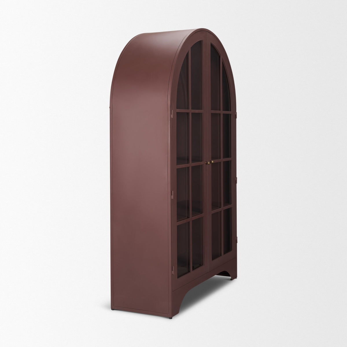 Rousseau Arched Curio Cabinet w/ Glass Doors | Burgundy Metal-Cabinets-DECOROLALA