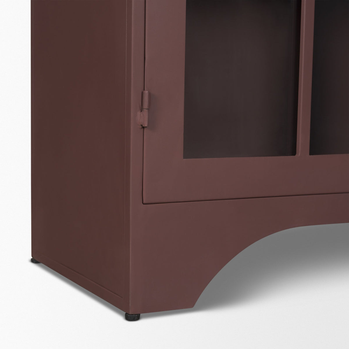 Rousseau Arched Curio Cabinet w/ Glass Doors | Burgundy Metal-Cabinets-DECOROLALA