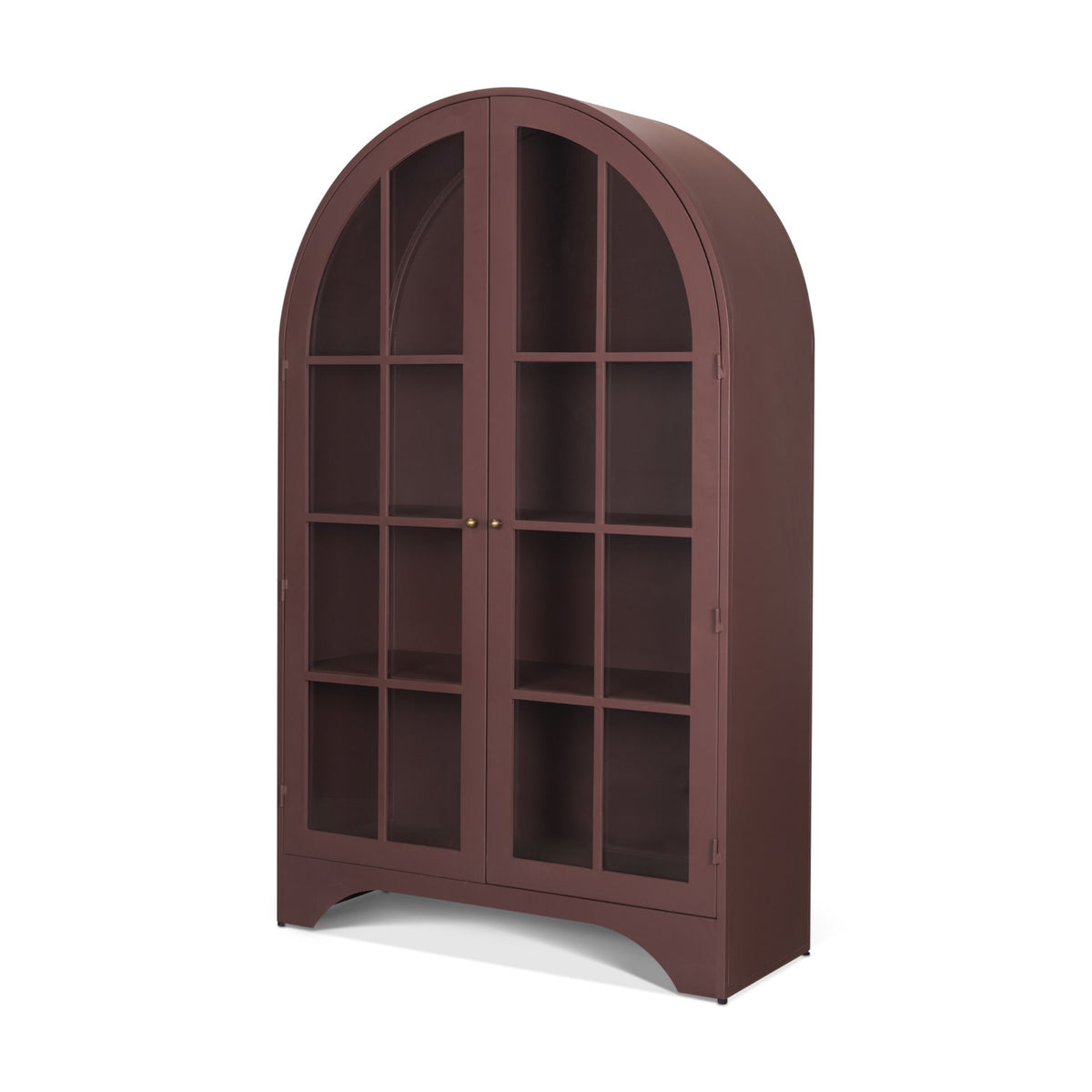 Rousseau Arched Curio Cabinet w/ Glass Doors | Burgundy Metal-Cabinets-DECOROLALA