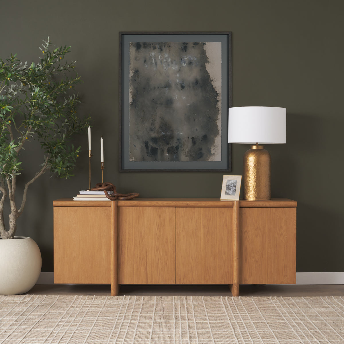 Rowan Oak Wood Closed 4 Door Sideboard-Sideboards & Buffets-DECOROLALA