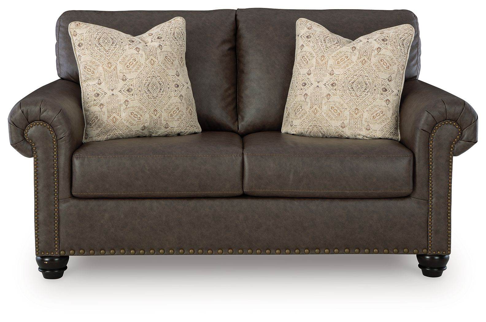 Roxmere Loveseat - Umber Faux Leather-Stationary Loveseats-DECOROLALA