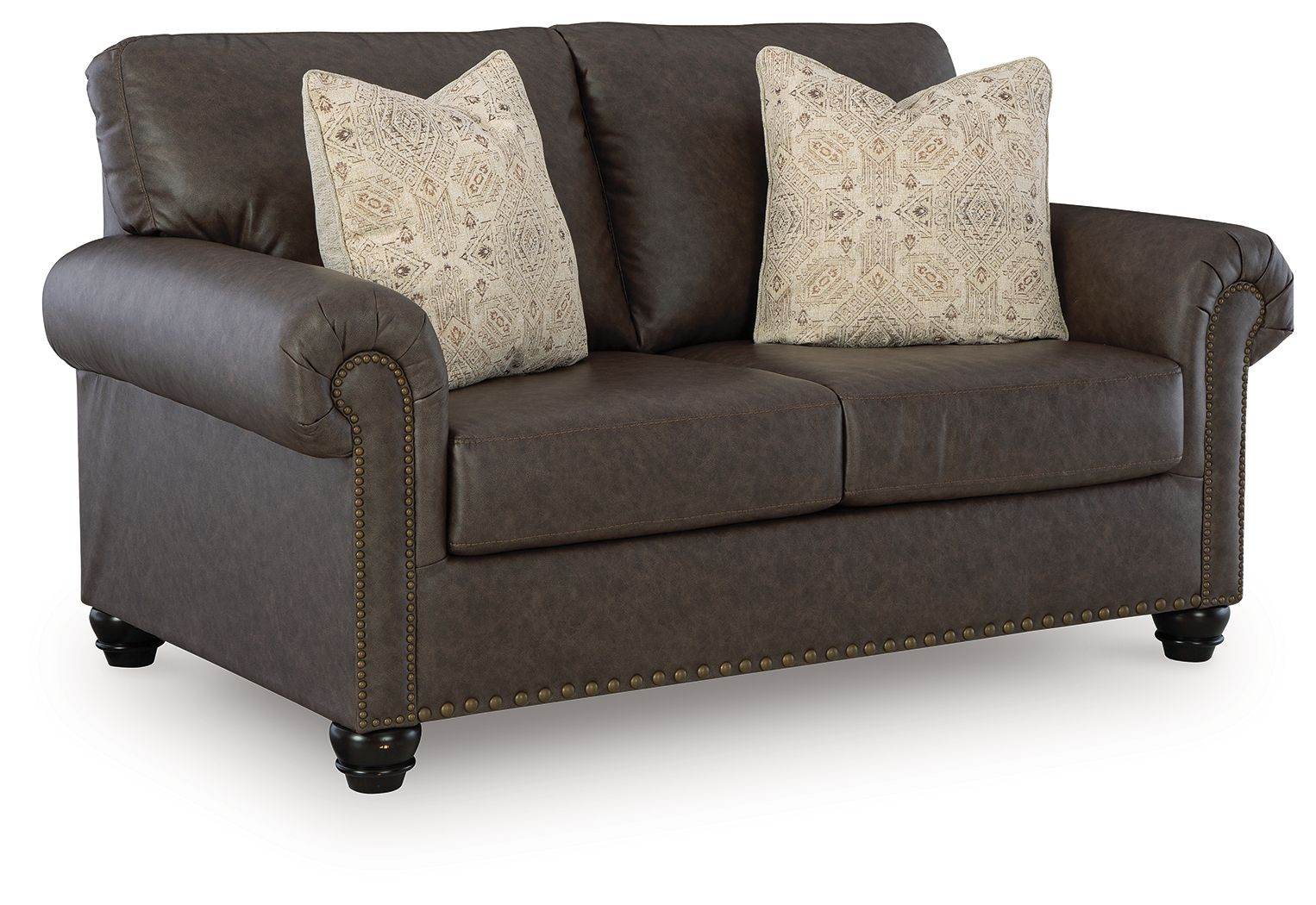 Roxmere Loveseat - Umber Faux Leather-Stationary Loveseats-DECOROLALA