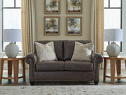 Roxmere Loveseat - Umber Faux Leather-Stationary Loveseats-DECOROLALA