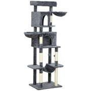 69" Cat Tree, Multi-Level Cat Tower with 2 Condos, Plush Perch and Sisal Scratching Posts, Dark Grey