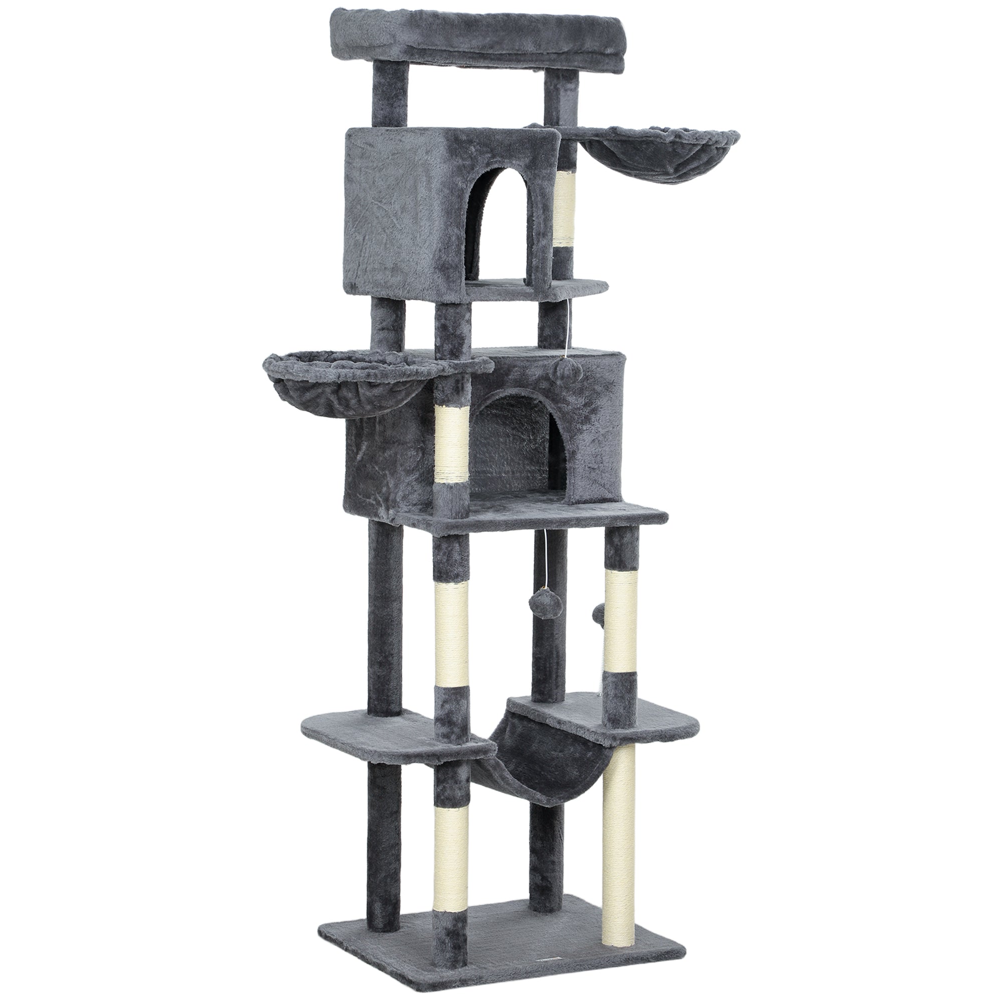 69" Cat Tree, Multi-Level Cat Tower with 2 Condos, Plush Perch and Sisal Scratching Posts, Dark Grey