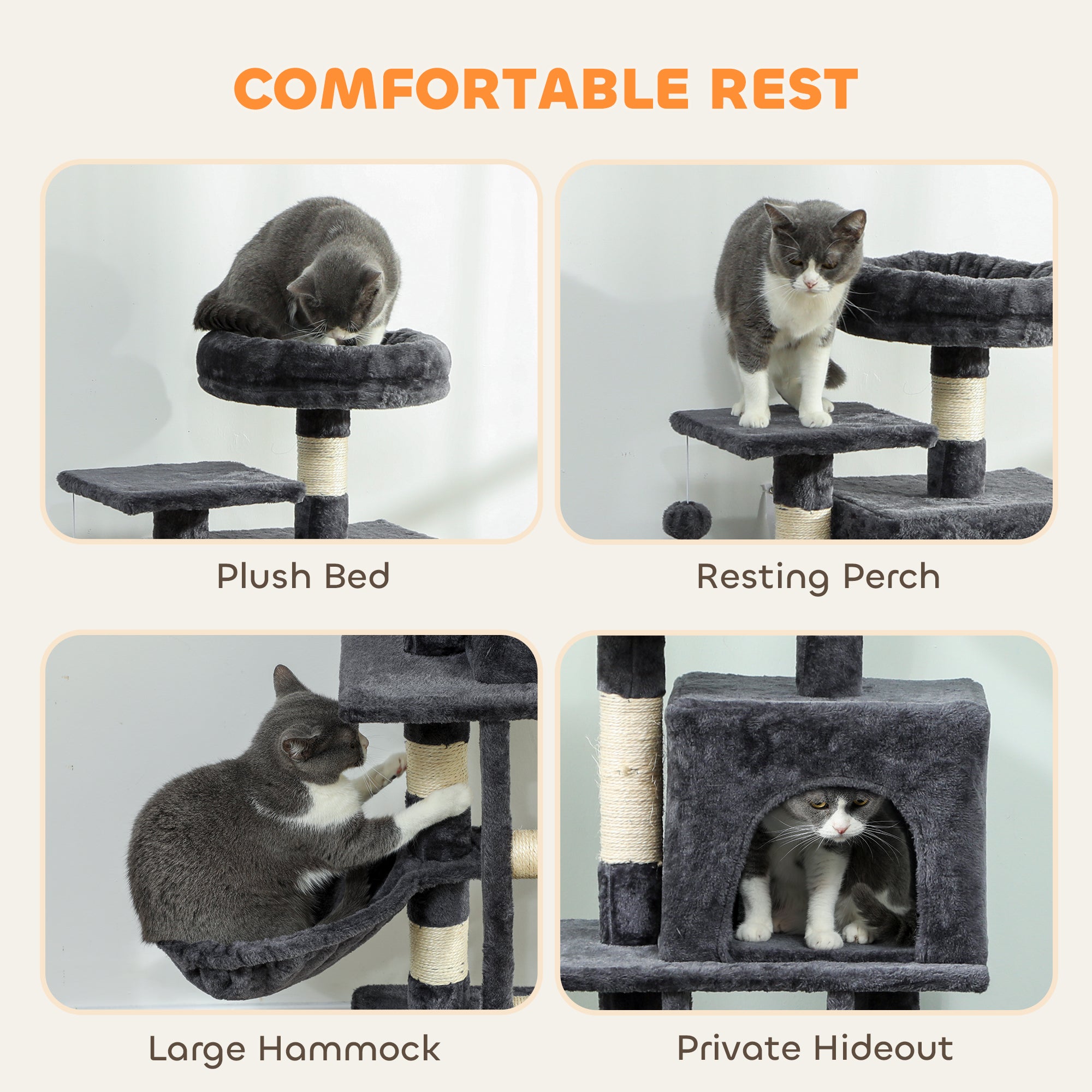 52 Inch Large Cat Tree for Indoor Cats, Dark Grey