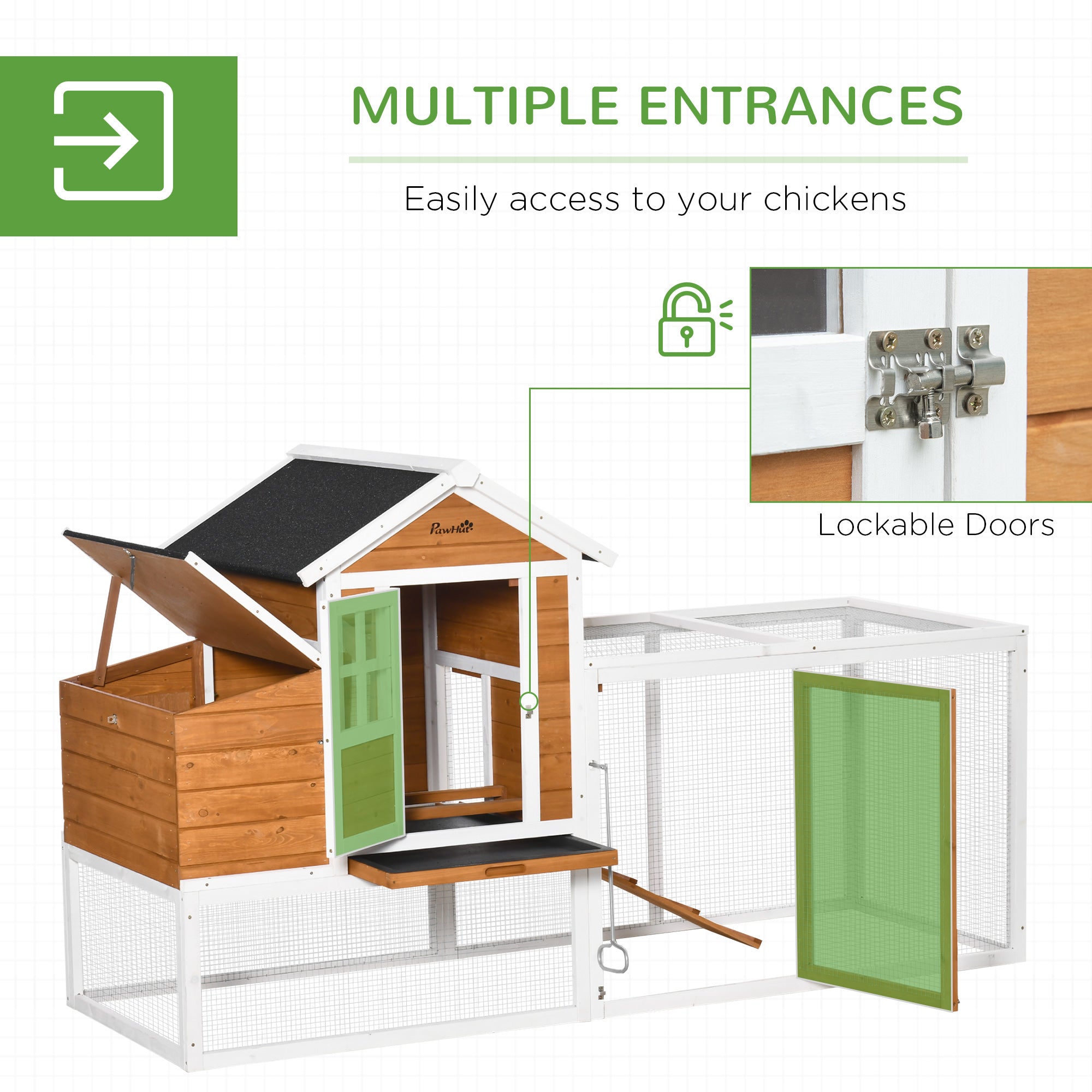 Poulailler imperméable de grande taille pour poules, avec nichoir, pour 2 à 4 poules, orange et blanc