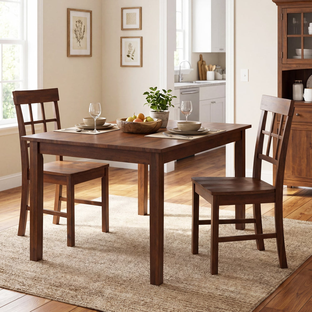 Rubber Wood Dining Chairs Set of 2 with High Backrests-Brown-Dining Chairs-DECOROLALA