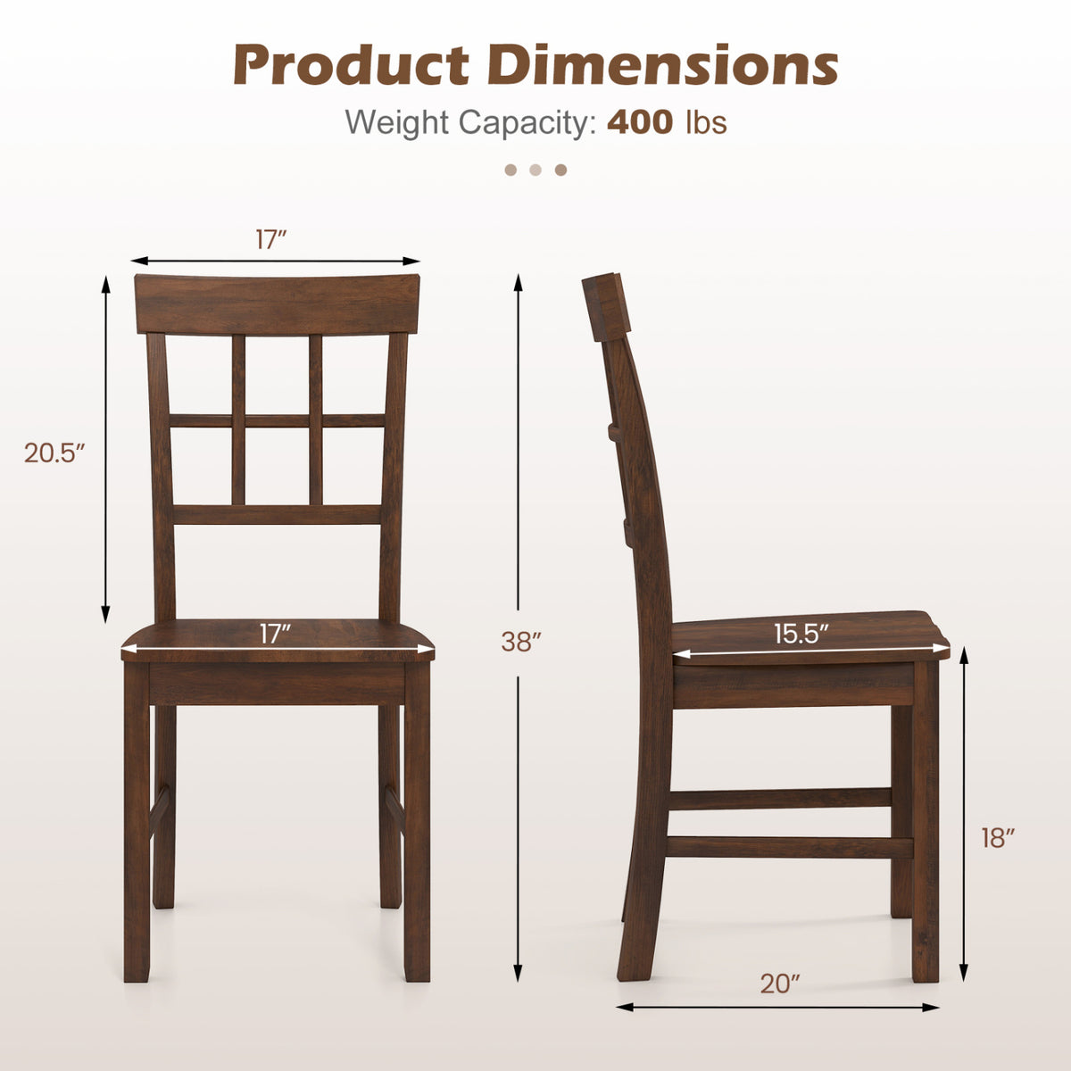 Rubber Wood Dining Chairs Set of 2 with High Backrests-Brown-Dining Chairs-DECOROLALA