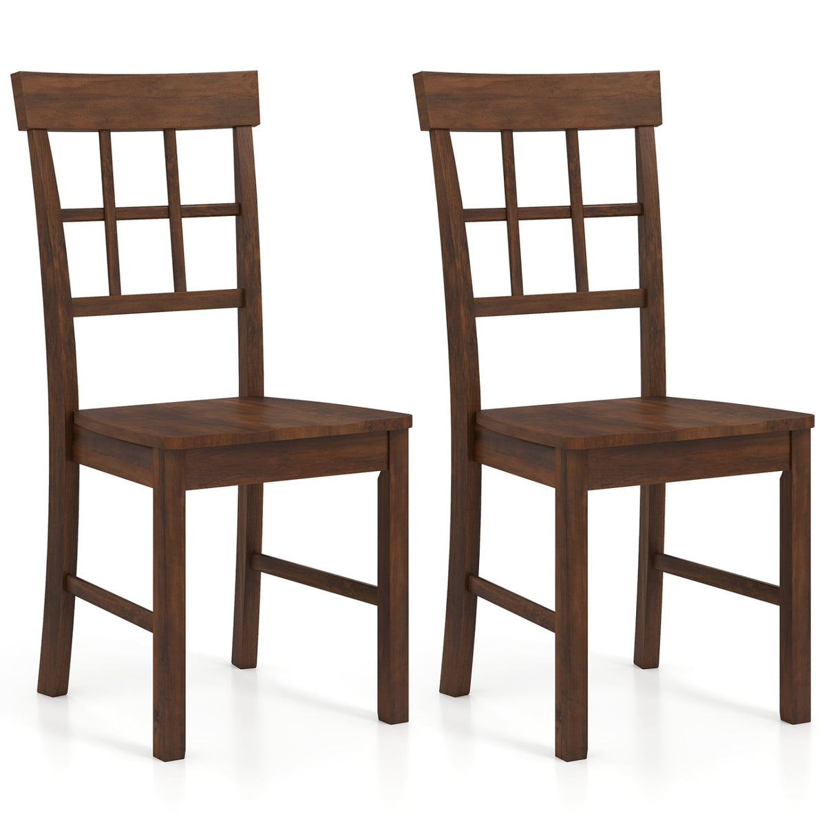 Rubber Wood Dining Chairs Set of 2 with High Backrests-Brown-Dining Chairs-DECOROLALA